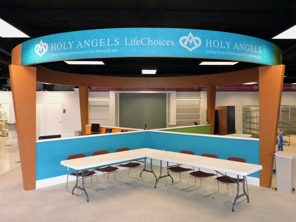 Blue Holy Angels branded wall border
