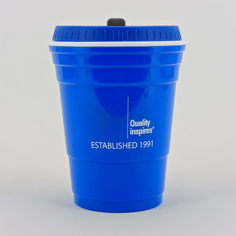 Quality Inspires branded blue tumbler